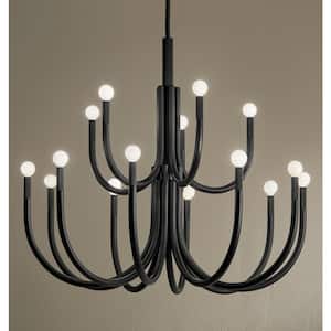 Odensa 40 in. 15-Light Black Modern Candle Tiered Chandelier for Dining Room