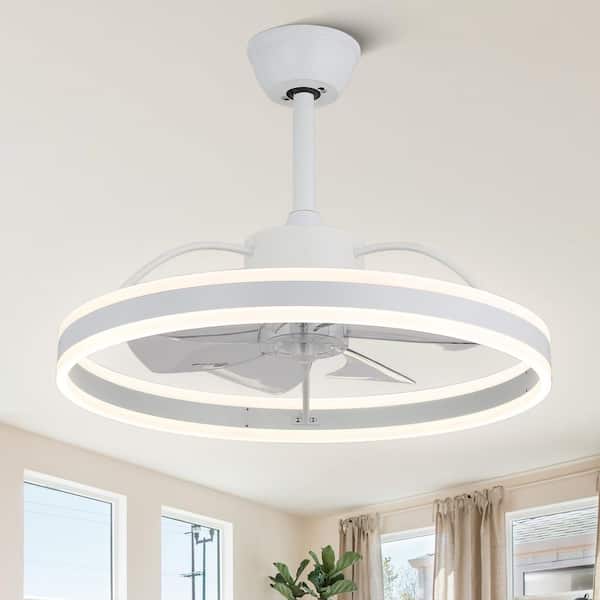 Oaks Aura Cotti 24 in. Indoor White Modern Smart Ceiling Fan with Lights, 6- Speed 3 Color Ceiling Fan with Remote & Downrod