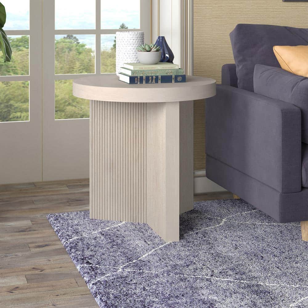 Holm 22 in. Antiqued Gray Oak Round MDF Top End Table - thumbnail 4