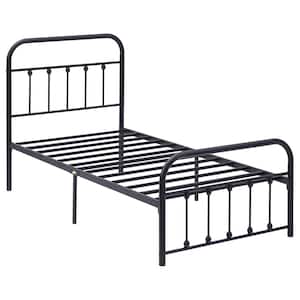 Twin Size 2-Piece Metal Platform Bed Frame Set - No Box Spring Needed, Black Style 3