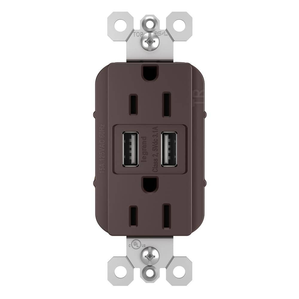Legrand - radiant 15 Amp 125 Volt Duplex Outlet with 3.1 Amp USB, Dark Bronze