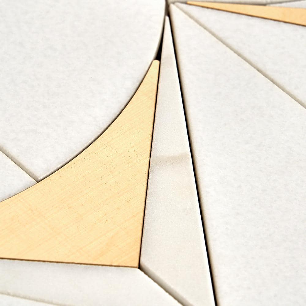 Larvotto White and Brass Polished Marble Mosaic Wall Tile