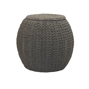 17 in. Gray Oval Wicker Barrel Basket Side Table in Handwoven Paper Rope