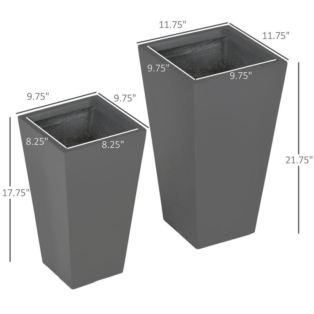 Magnesium Oxide Modern Outdoor Planters with Drainage, Gray, 2-Pack