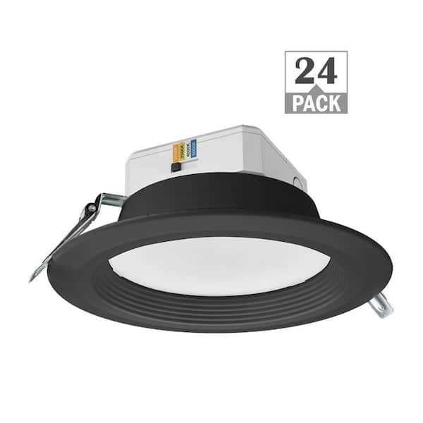 ETI LIGHTING 8 in. Canless Black Adjustable CCT 3000 Lumens New Construction Remodel Integrated LED Recessed Light Trim (24-Pack)
