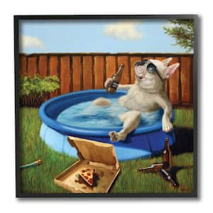 "French Bulldog Drinking Summer Pool Pet Humor" by Lucia Heffernan Framed Animal Wall Art Print 12 in. x 12 in.