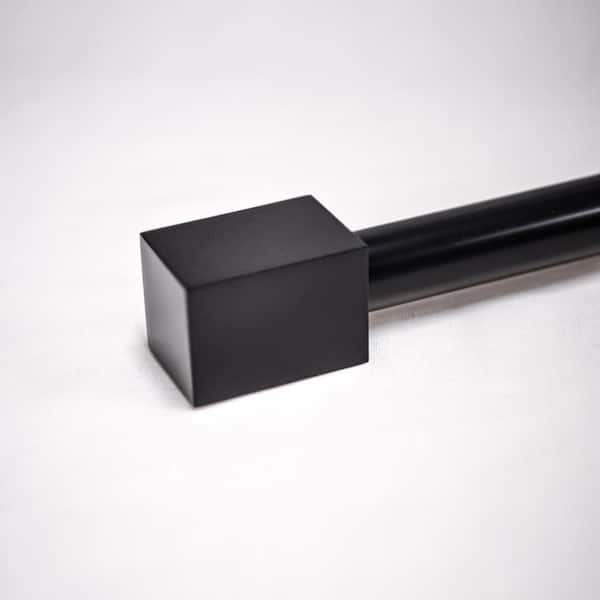Best Home Fashion 84 in Adjustable Metal Single Curtain Rod with Cuboid Finial in Black