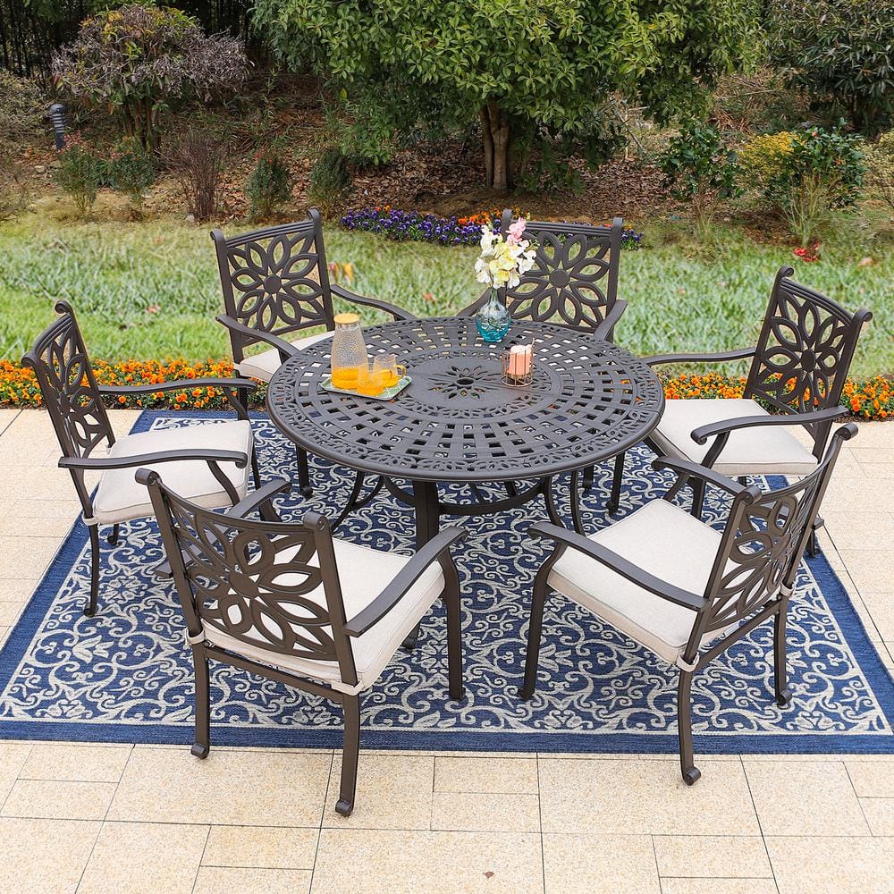 Alegria Outdoor Patio 7-Piece Dining Table Set in Aluminum with