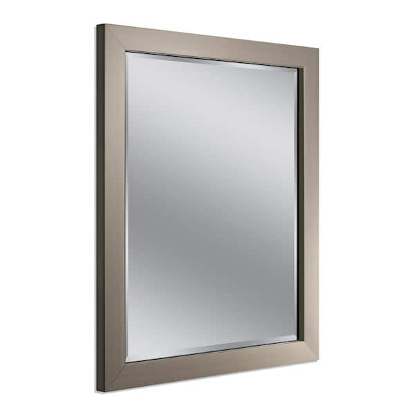 Deco Mirror Modern 26 in. W x 32 in. H Framed Rectangular Beveled Edge Bathroom Vanity Mirror in Brush Nickel