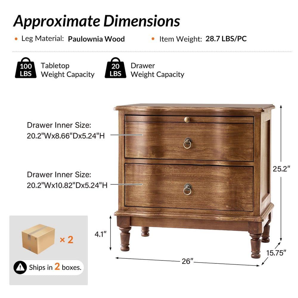 Di Walnut 2-Drawer 26 in. W Nightstand with Built-in Power Outlet (Set of 2) - thumbnail 6