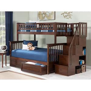 Columbia Staircase Bunk Bed Twin over Full with 2-Raised Panel Bed Drawers in Walnut