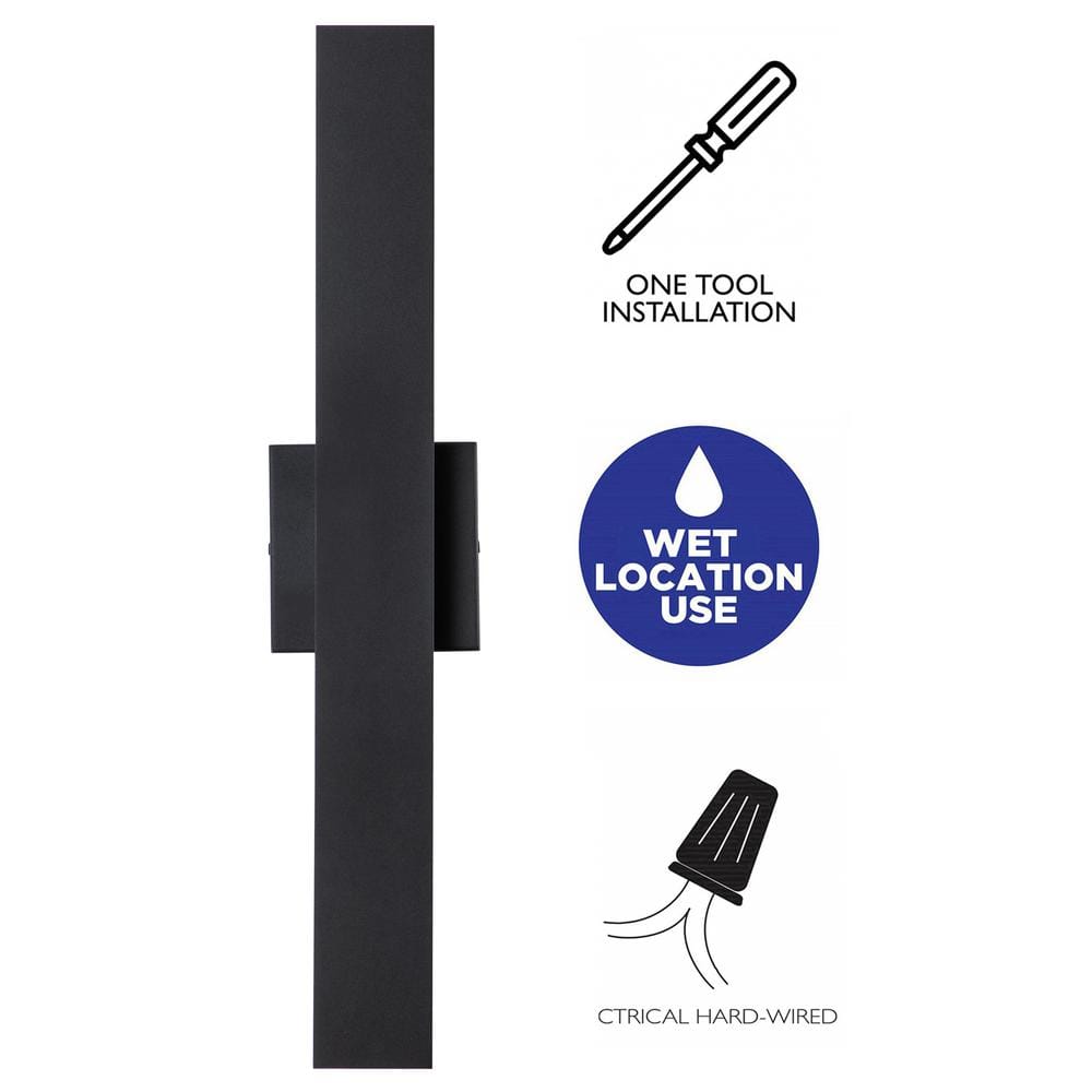 Sleek Matte Black 22" LED Outdoor Wall Sconce with Frosted Glass