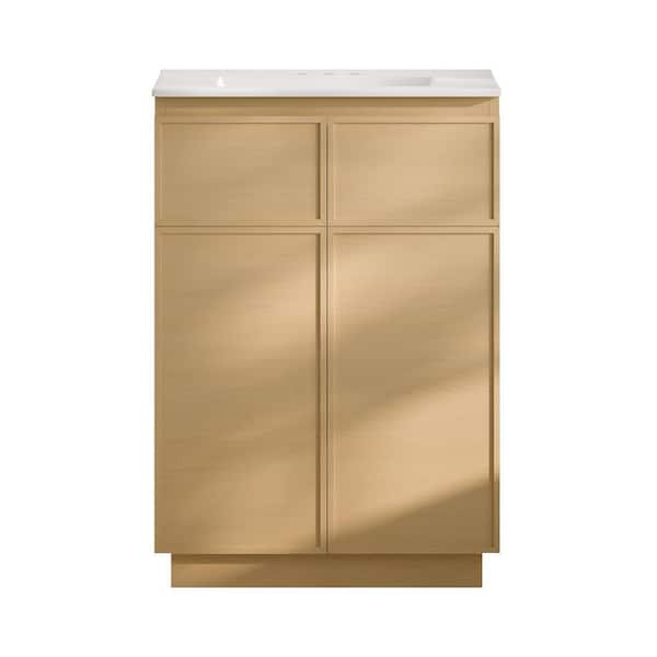 St. Tropez 24 in. Freestanding Bath Vanity in Natural Oak with White Ceramic 3-Hole Centerset Sink Top