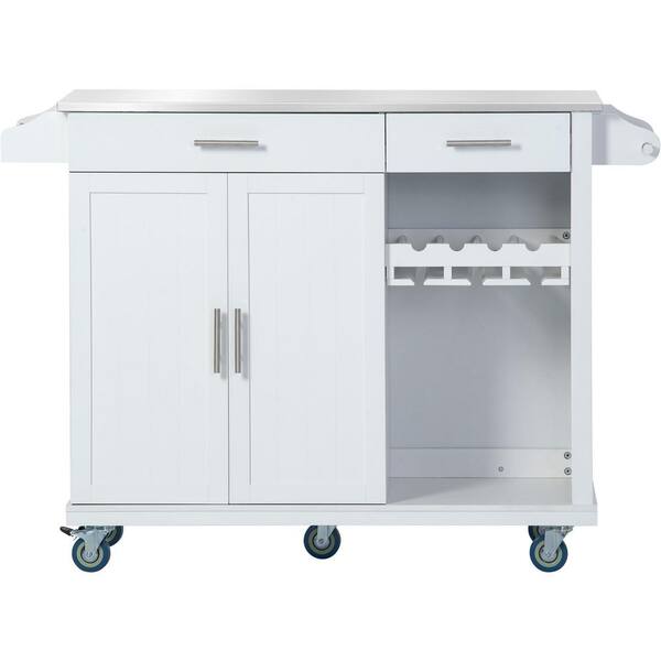 Home Decorators Collection Vining Modern Gray Kitchen Cart with White Marble Top and Double-drawer Storage with Locking Wheels (44 W)