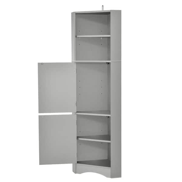 Runesay 15 in. W x 15 in. D x 61 in. H Gray Linen Cabinet Corner Cabinet Bathroom Storage Cabinet with Doors Adjustable Shelves