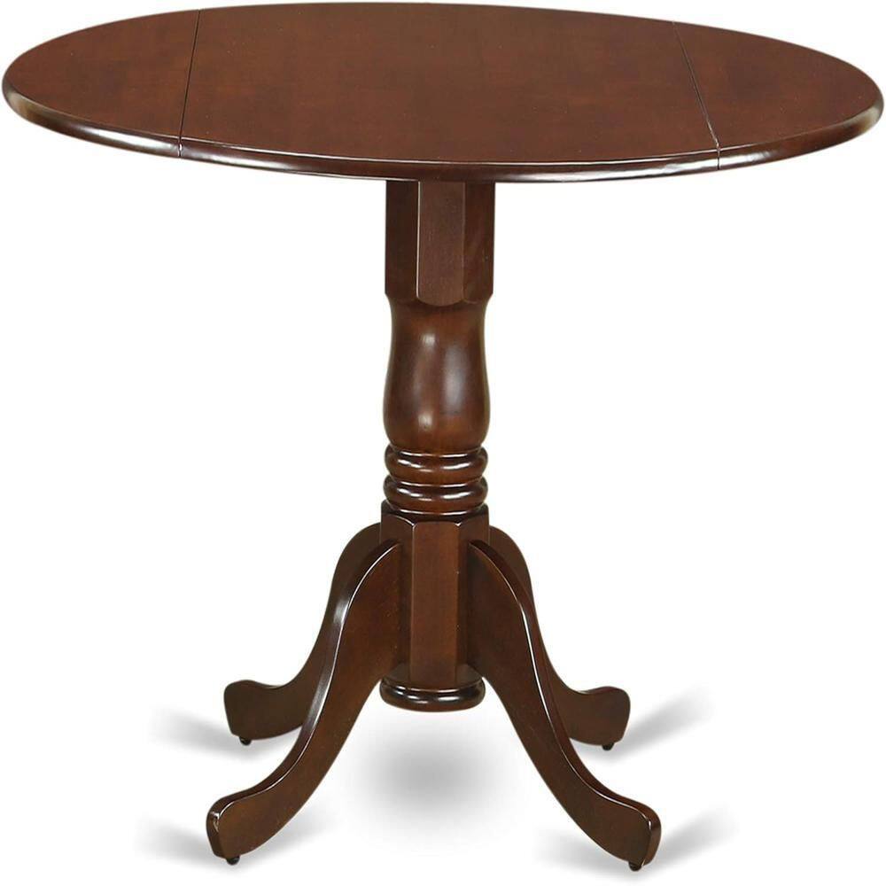 Mahogany Round Dining Table Set with Coffee Linen Chairs