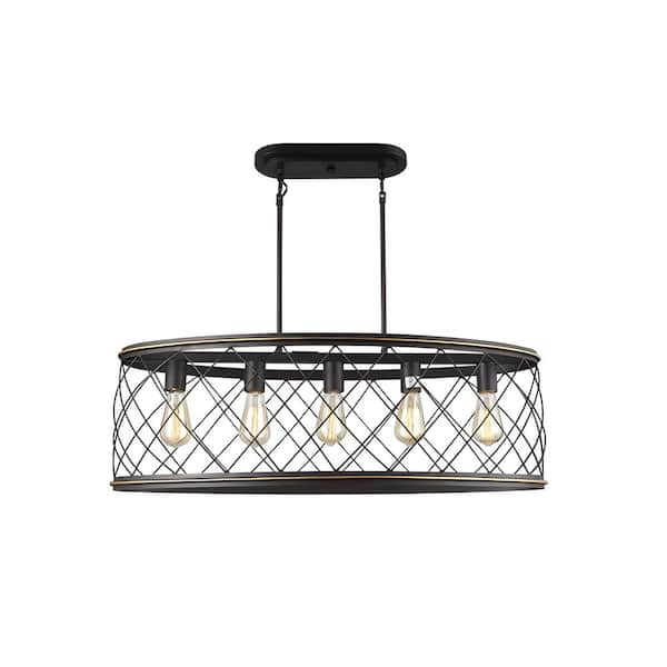 Unbranded Bosywell 5-Light Oil Bronzed Oval Chandelier for Kitchen Island with No Bulbs Included