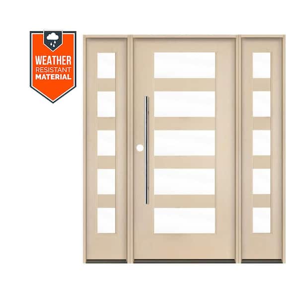 Modern Faux Pivot 64 in. x 79 in. Right-Hand/Inswing 5-Lite Clear Glass Unfinished Fiberglass Prehung Front Door/DSL