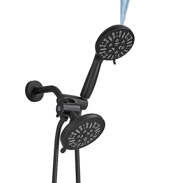 2-in-1 Single Handle 6-Spray Round Rain Shower Faucet 2.5 Gpm with Detachable Handheld Shower in Black(Valve Included)
