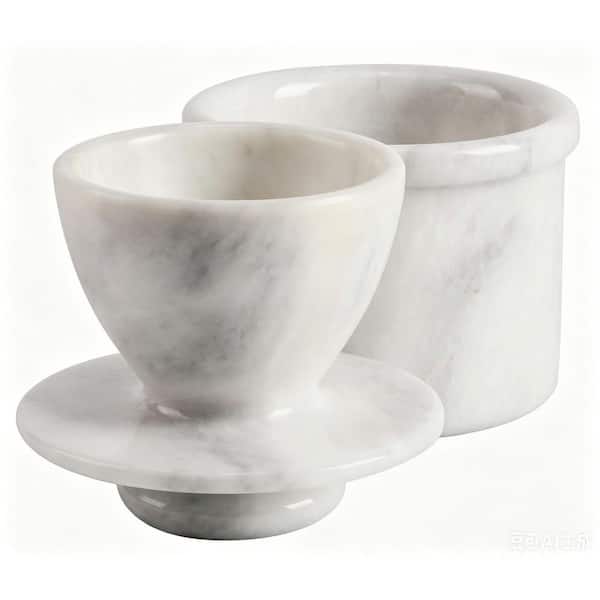 Classic Elegant Premium Handmade 3 oz. White White Natural Marble French Butter Crock with Lid (Set of 1)