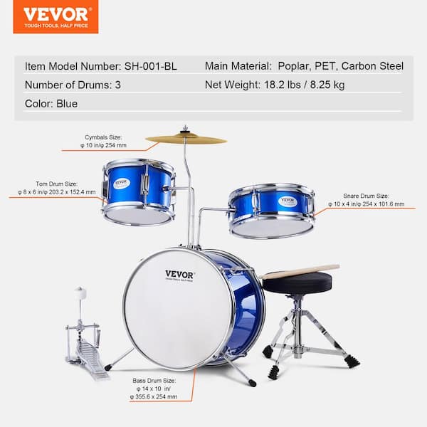 VEVOR Drum Set 14 with Adjustable Throne Cymbal Pedal 2-Pairs