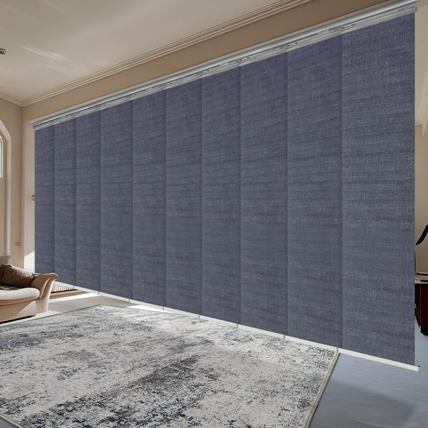 EMOH Midnight Blue 120 in. - 218 in. W x 94 in. L Adjustable 10-Panel in Satin Nickel Double Rail Panel Track 23.5 in. Slate