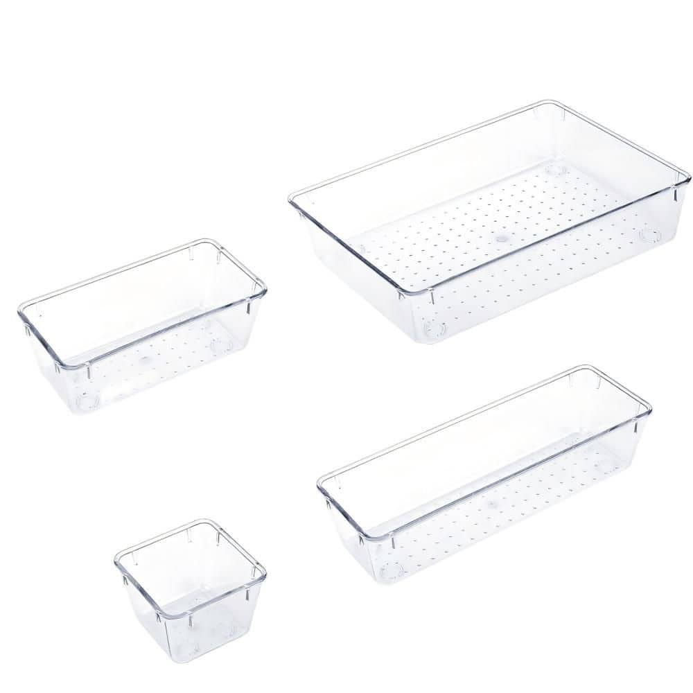 Wudkey 25-Piece Clear Plastic Drawer Organizer Set, Desk Drawer