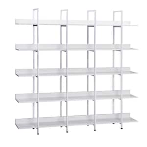 70.87 in. White 5 Shelf Standard Bookcase for Home Office