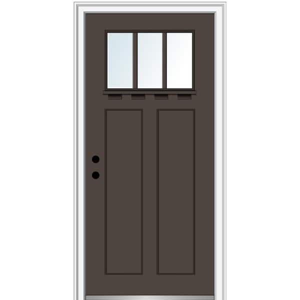 MMI Door 36 in. x 80 in. Right-Hand Inswing 3-Lite Clear 2-Panel Shaker Painted Fiberglass Smooth Prehung Front Door with Shelf