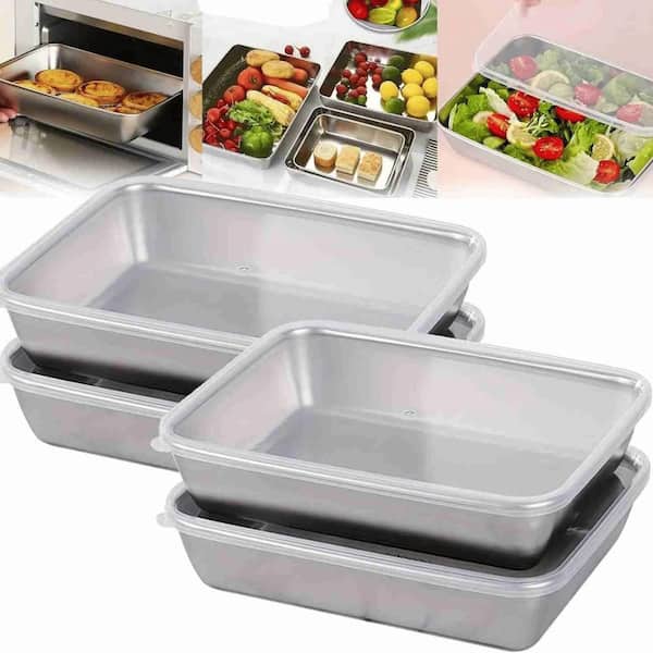 Siavonce Meal Prep Food Containers with Lids, Stainless Steel Trays Freezer Box Containers for Food with Airtight Lids