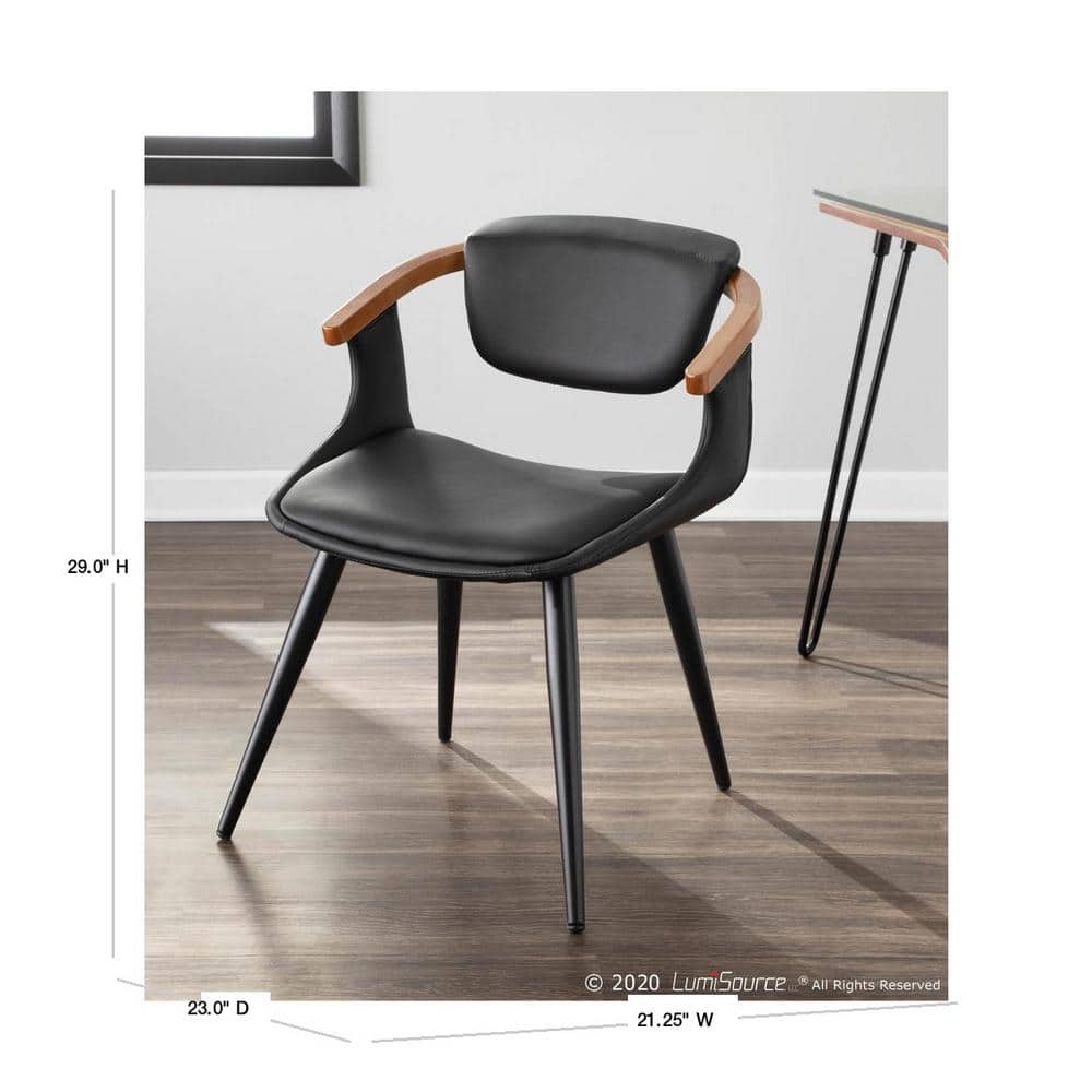 High-Back Oracle Side Chair in Black Faux Leather and Walnut