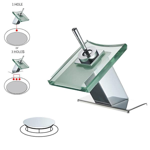BWE Waterfall Single Hole Single-Handle Low-Arc Bathroom Faucet With Pop Up Drain in Polished Chrome