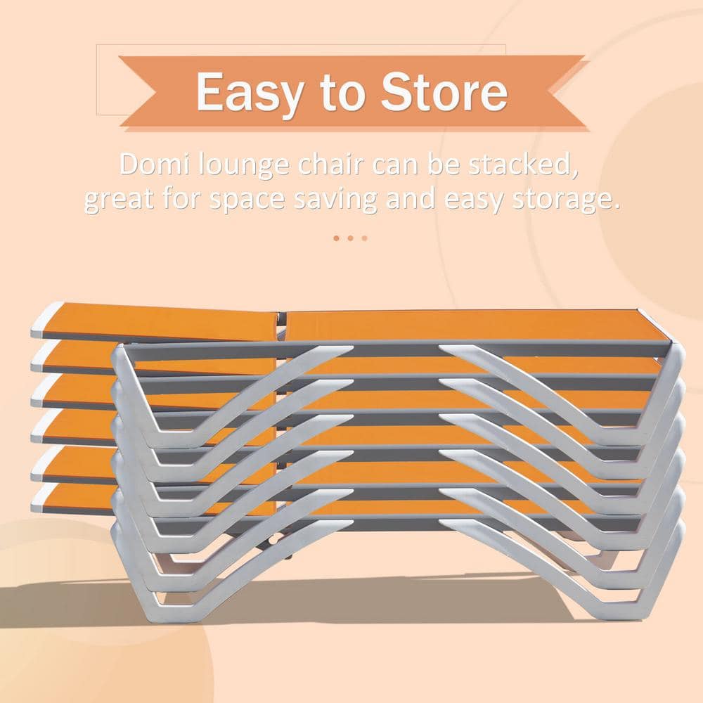 3-Piece White and Orange Adjustable Outdoor Lounge Chair Set