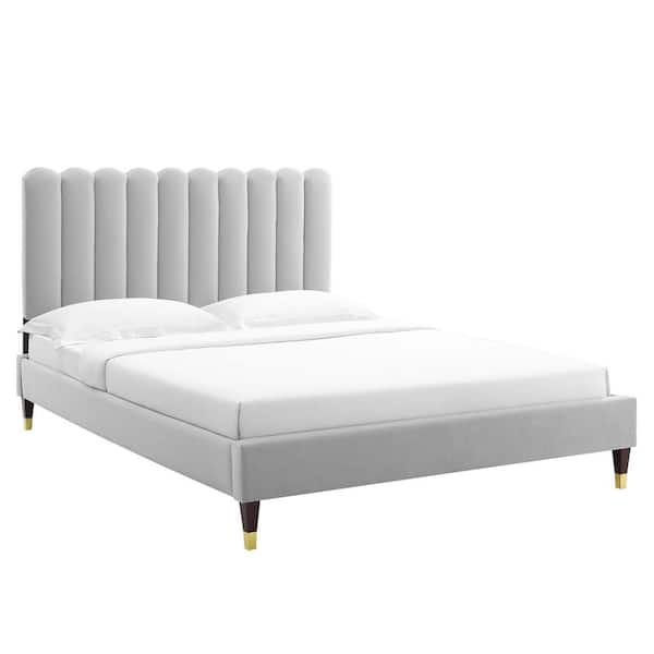 MODWAY Reagan in Gray Light Gray Performance Velvet Frame Queen Platform Bed
