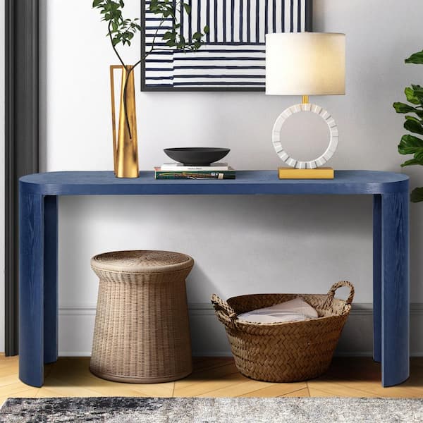 Noble House Casey 60 in. Navy Blue Oval MDF Console Table with Curved Legs