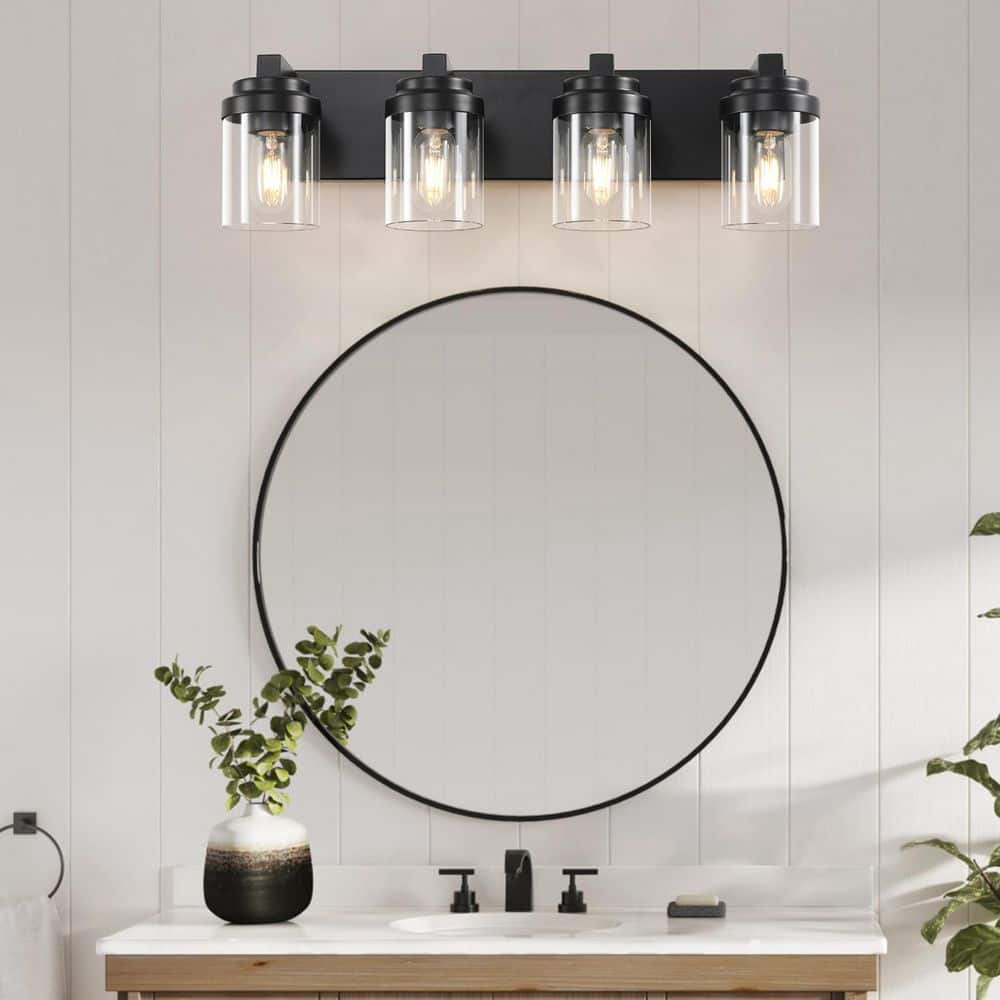 24.1 in. 4-Light Black Vanity Light, LED Bathroom Wall Light with Shades, Wall Mounted Mirror Lighting (No Bulbs) price history on PriceWatchPro