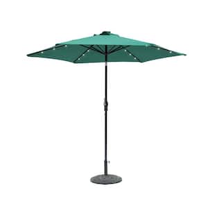 9 ft. Round 6-Rib Steel Solar Lighted Market Patio Umbrella in Hunter Green
