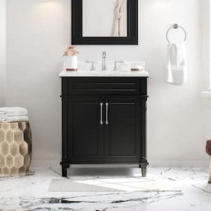 Aberdeen 30 in. Single Sink Freestanding Black Bath Vanity with Carrara Marble Top (Assembled)