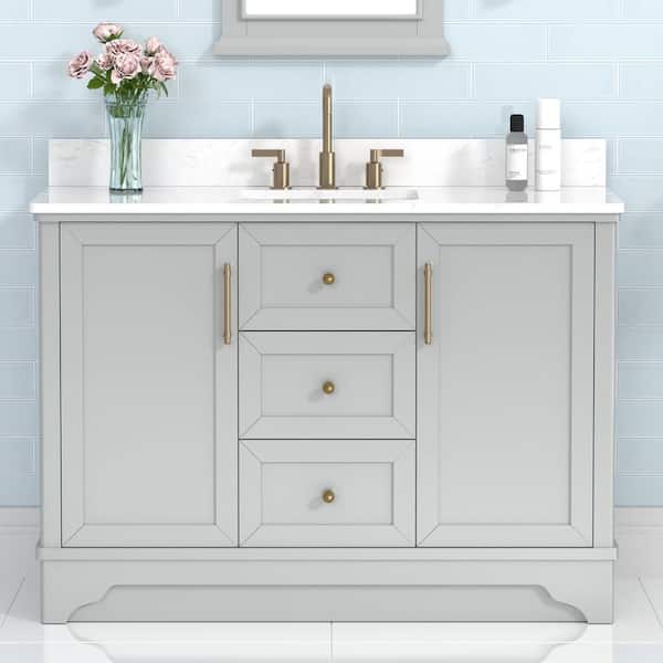 Eastwood 49 in. Single Sink Gray Bath Vanity with Carrara White Engineered Stone Top (Assembled)