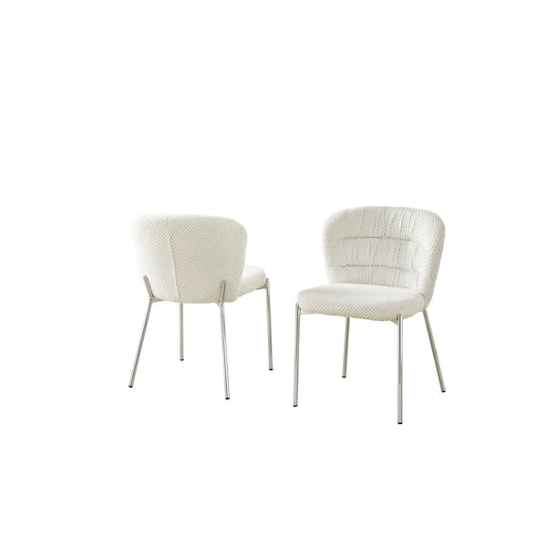 Orion Cream Fluffy Fabric Side Chair (Set of 2) with Chrome Plated Legs