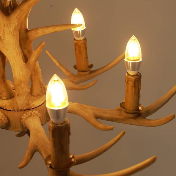 chandelier シェルフ OUKANING 30 in. 6-Light Brown Retro Resin Antler Candelabra