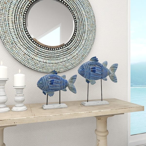 Litton Lane Blue Metal Fish Sculpture (Set of 2)