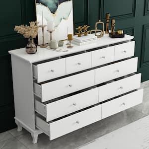 55.1 in. W Wood 10-Drawer White Paint Finish Dresser Chest of Drawers Cabinet