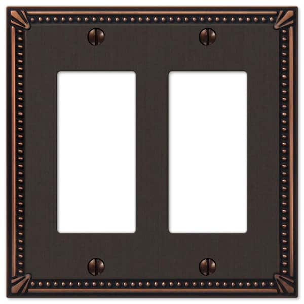 AMERELLE Imperial Bead 2 Gang Rocker Metal Wall Plate - Aged Bronze