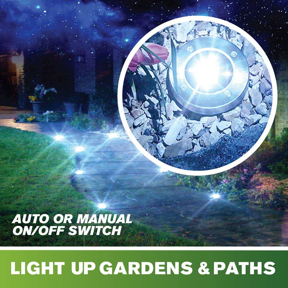 Stainless Steel Solar LED Pathway Disk Lights, Set of 8