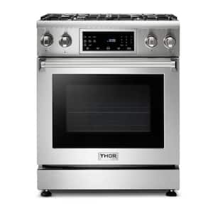 Tilt Panel 30-in 4 Burners Freestanding Gas Range with self-cleaning convection oven in Stainless Steel