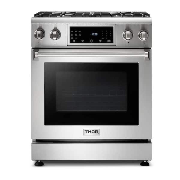 Thor Kitchen Tilt Panel 30-in 4 Burners Freestanding Gas Range with self-cleaning convection oven in Stainless Steel