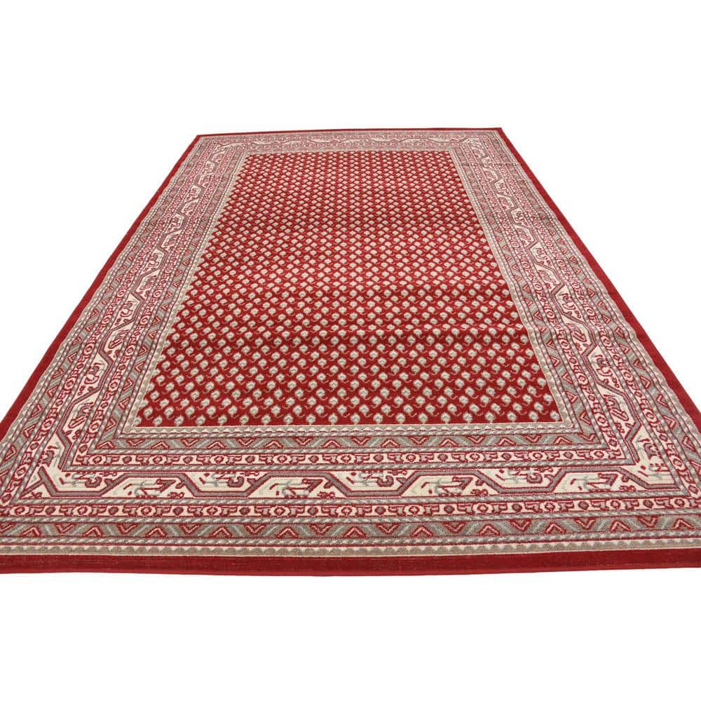 Red and Ivory Rectangular Synthetic Woven Area Rug