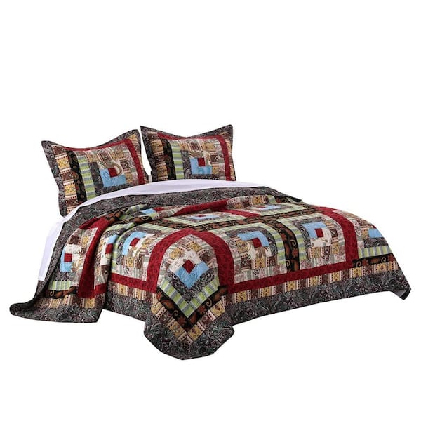 Benjara 3-Piece Multicolor Solid King Size Cotton Quilt Set