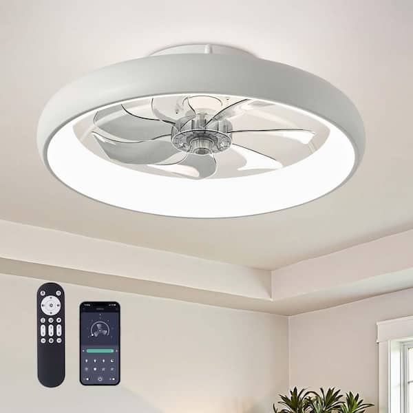 20 in. LED Indoor White Bladeless App Control Low Profile Ceiling Fan with Light Semi Flush Mount Bedroom Lighting